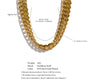 Gold chain necklace with measurement details on a white background