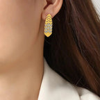 Zircon Leaf Drop Earrings – 18K Gold-Plated