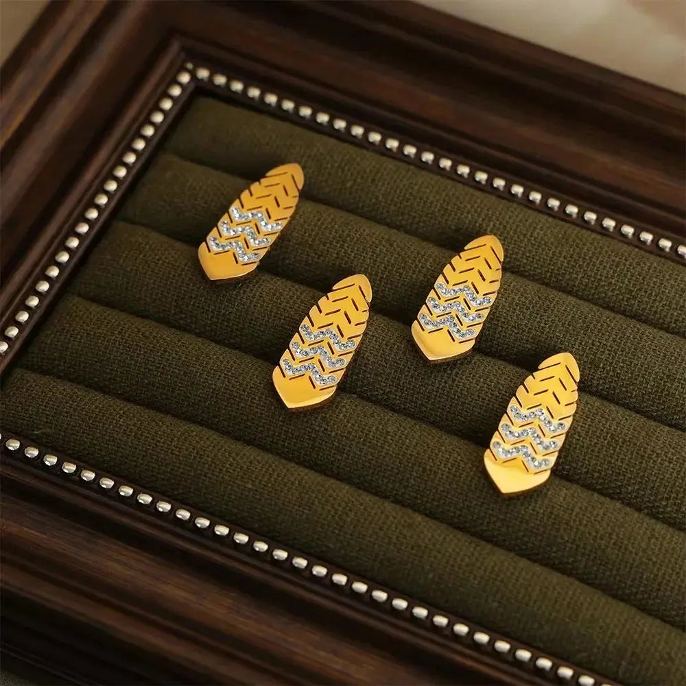 Zircon Leaf Drop Earrings – 18K Gold-Plated