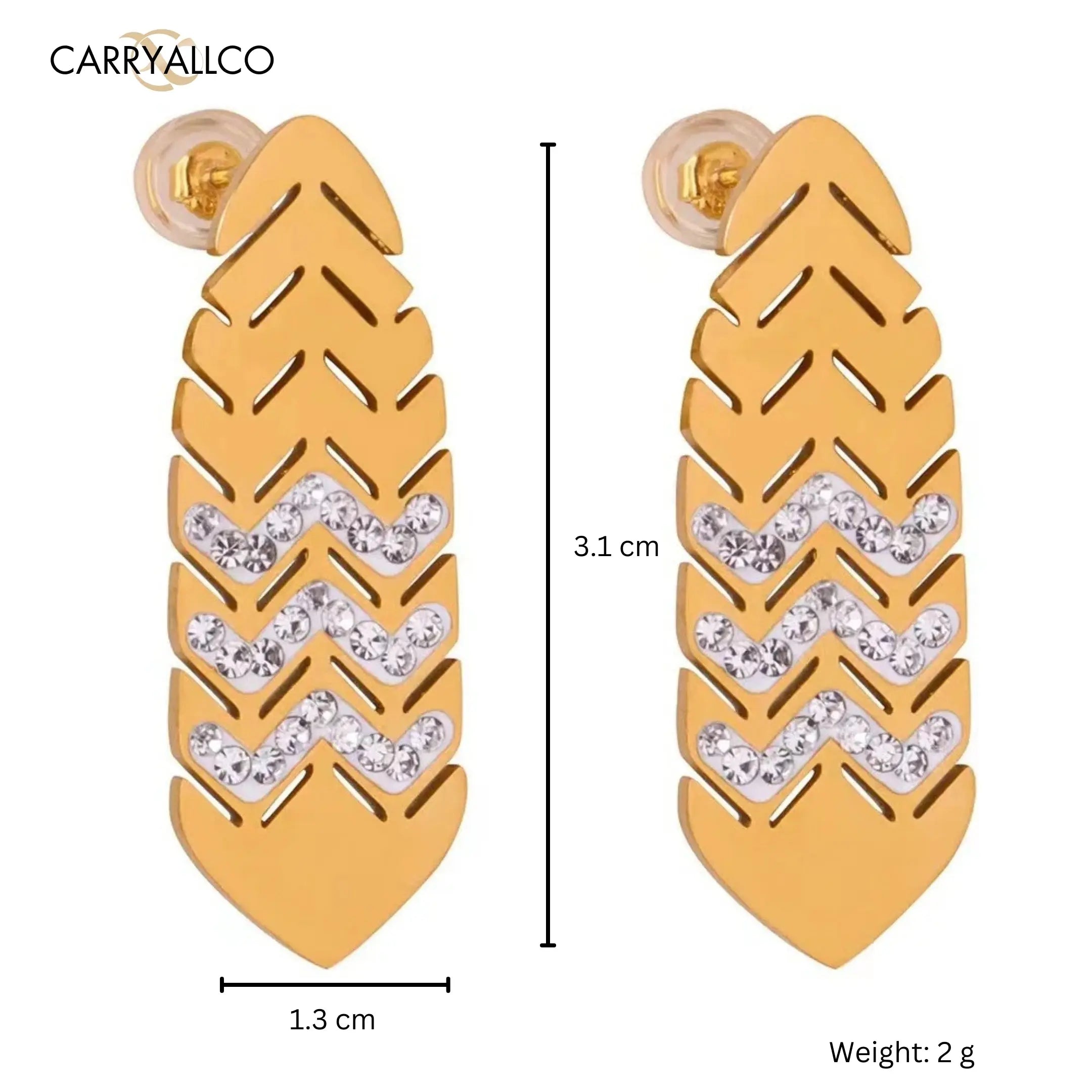 Zircon Leaf Drop Earrings – 18K Gold-Plated