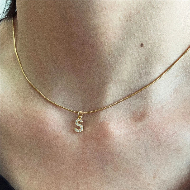 Zirconia Pave Letter Pendant Necklace