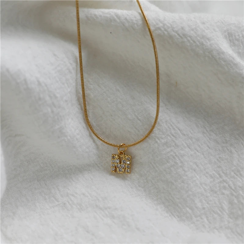 Zirconia Pave Letter Pendant Necklace
