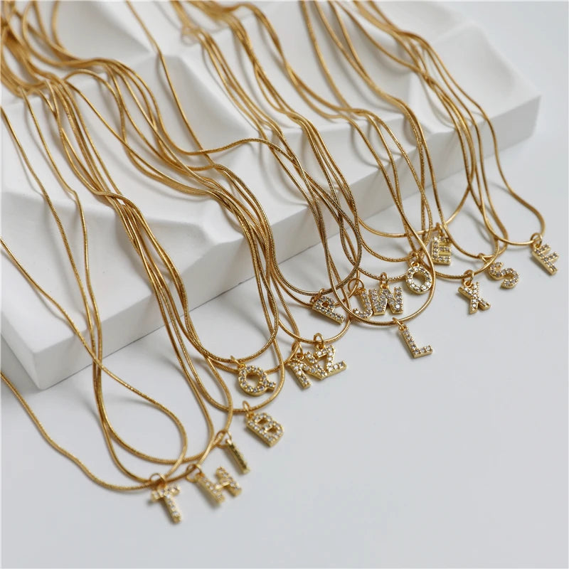 Zirconia Pave Letter Pendant Necklace