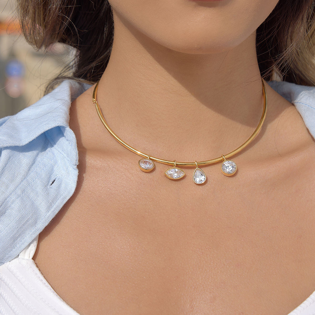 Zirconia Pendant Collar Necklace