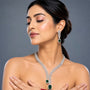 Crystal Leaf Necklace Set with Drop Earrings – Emerald Green – American Diamond | CARRYALLCO