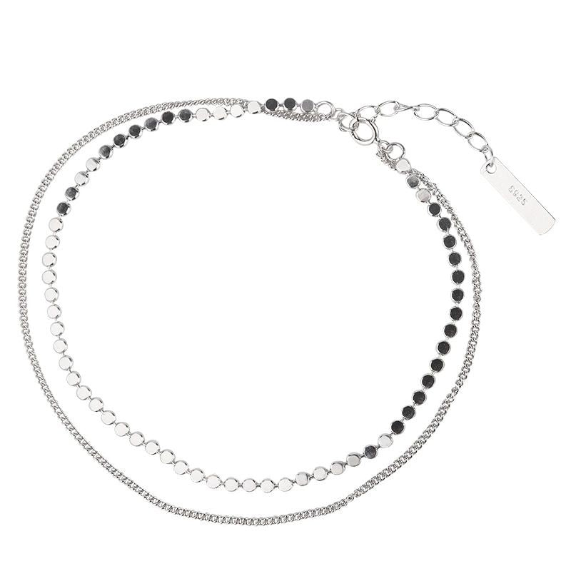 Double-Layer Flat Bead Anklet – Side View | 925 Sterling Silver | Carryallco India