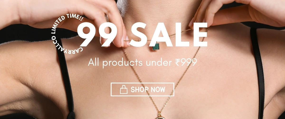 Jewelry sale banner with gold chains and rings on a white background, featuring '99 Sale' text.