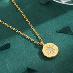 Demi-Fine 18K Gold Plated CZ Star Coin Pendant Necklace