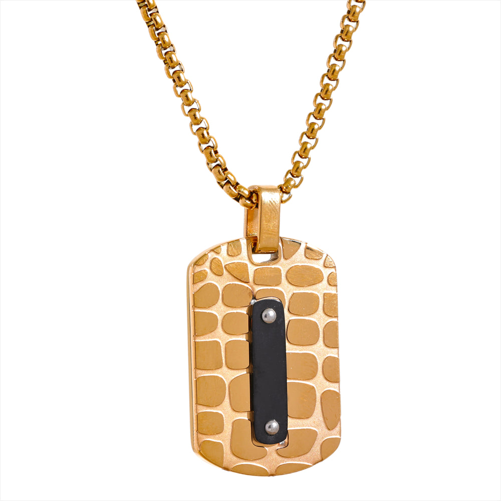 Square Thick Pendant Necklace 18K Gold PVD Men