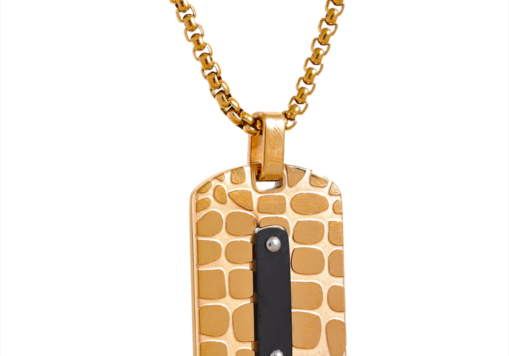 Square Thick Pendant Necklace 18K Gold PVD Men
