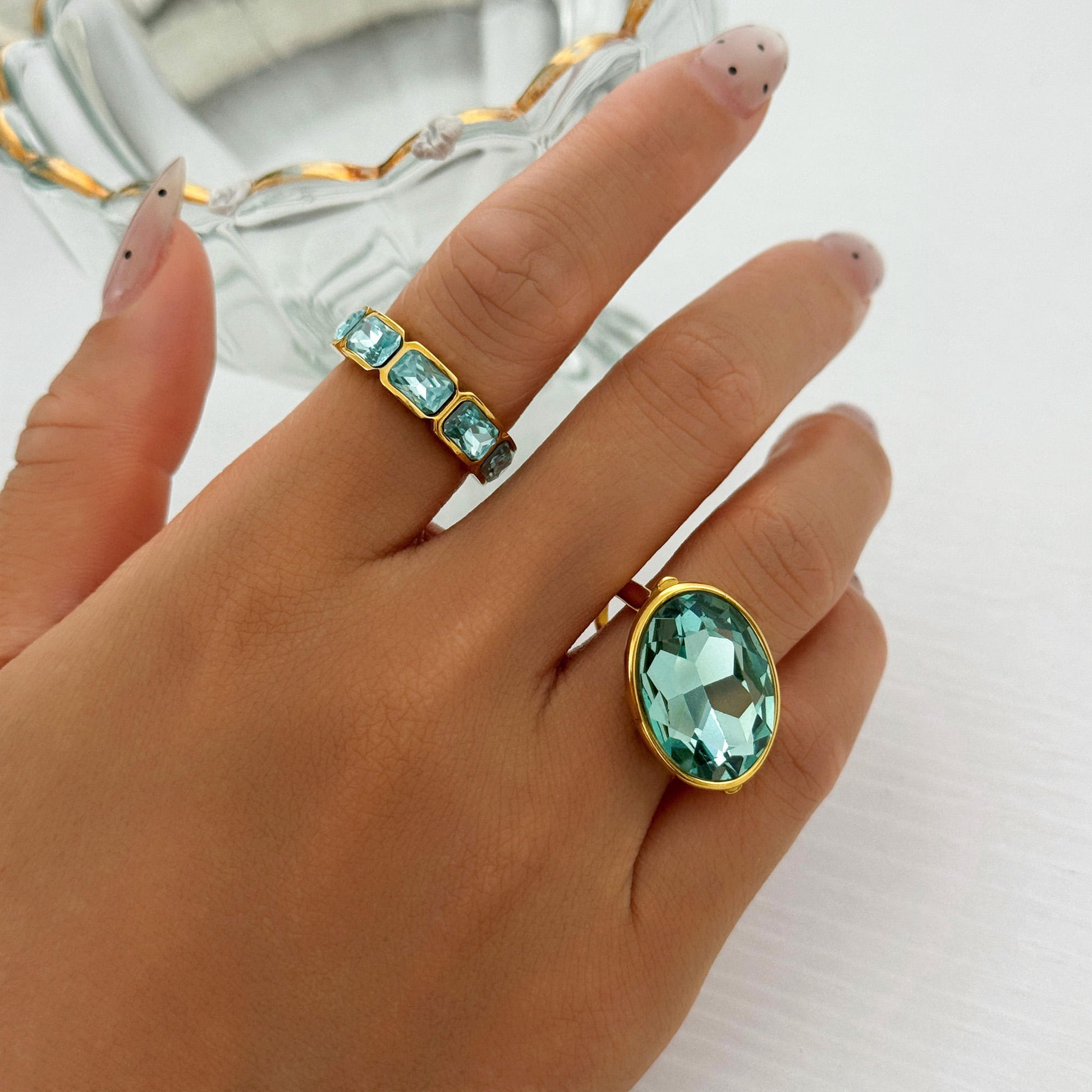 Aqua Crystal Cocktail Ring