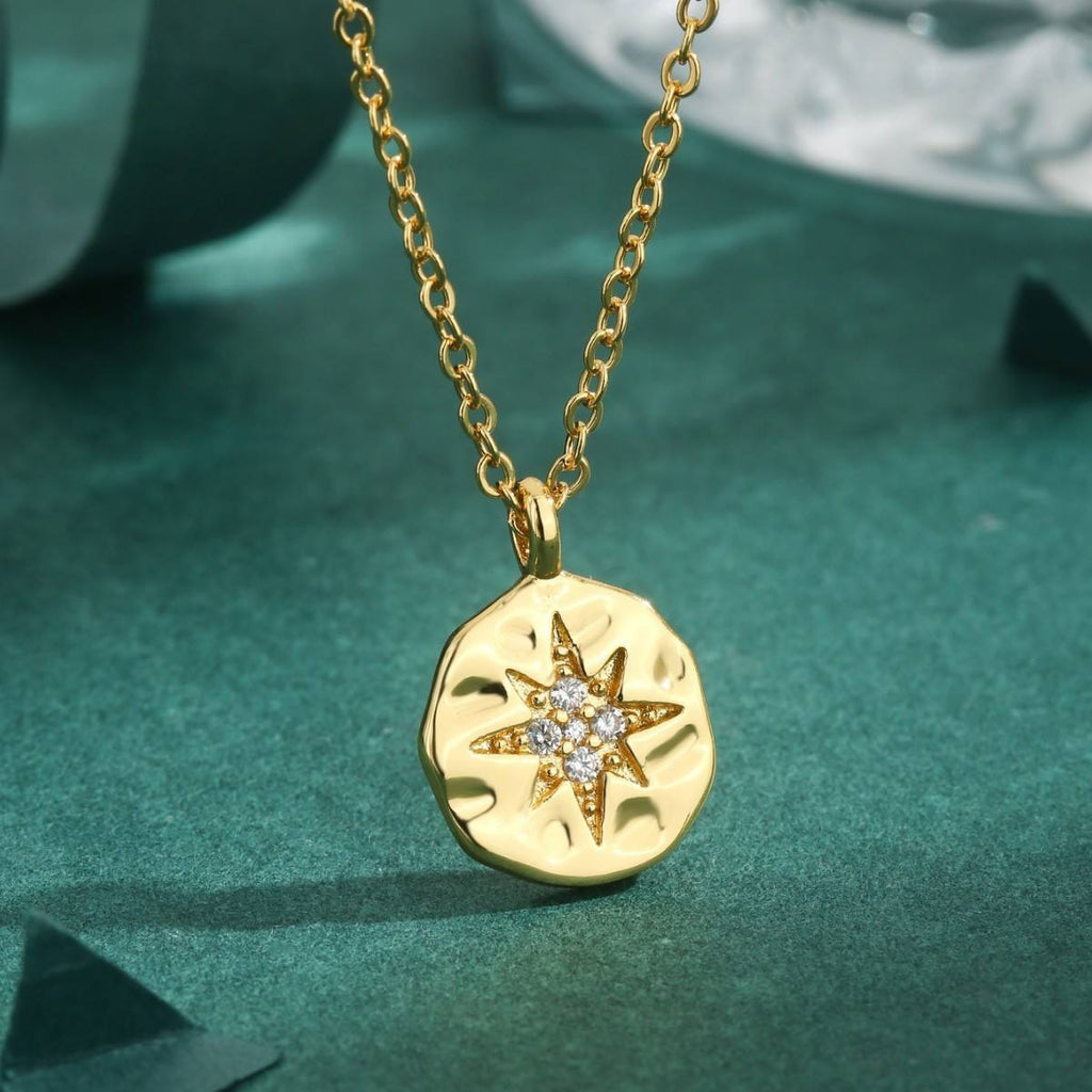 Demi-Fine 18K Gold Plated CZ Star Coin Pendant Necklace