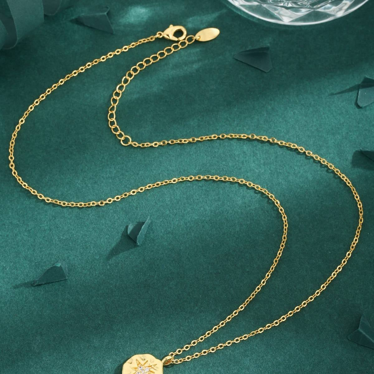 Demi-Fine 18K Gold Plated CZ Star Coin Pendant Necklace