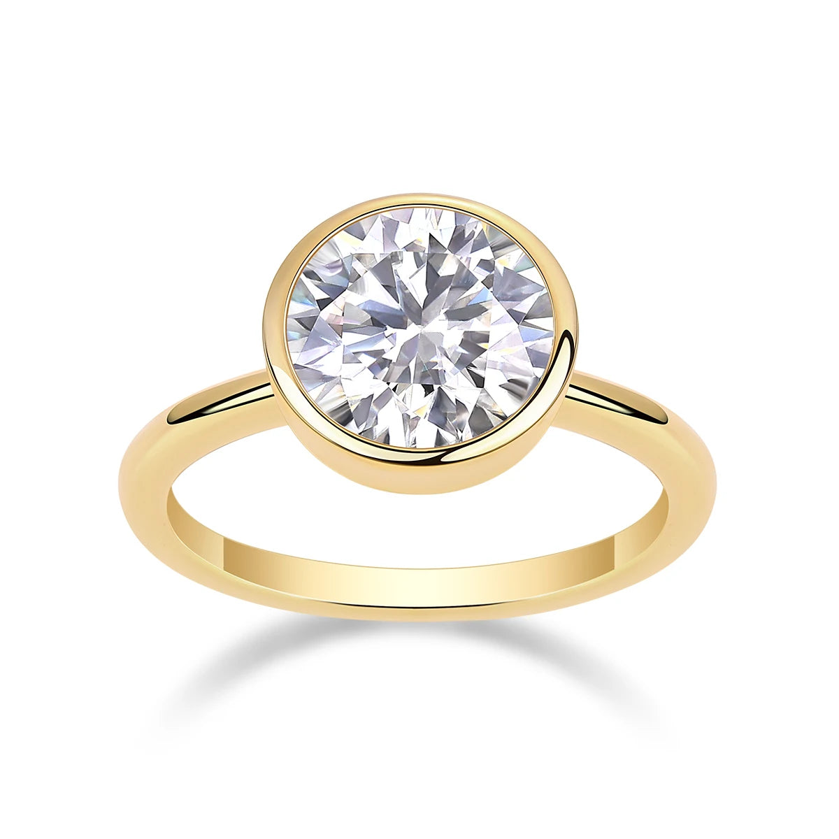 Gold ring with a large diamond on a white background