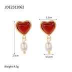 18K Gold-Plated Red Agate Heart & Pearl Jewelry Set