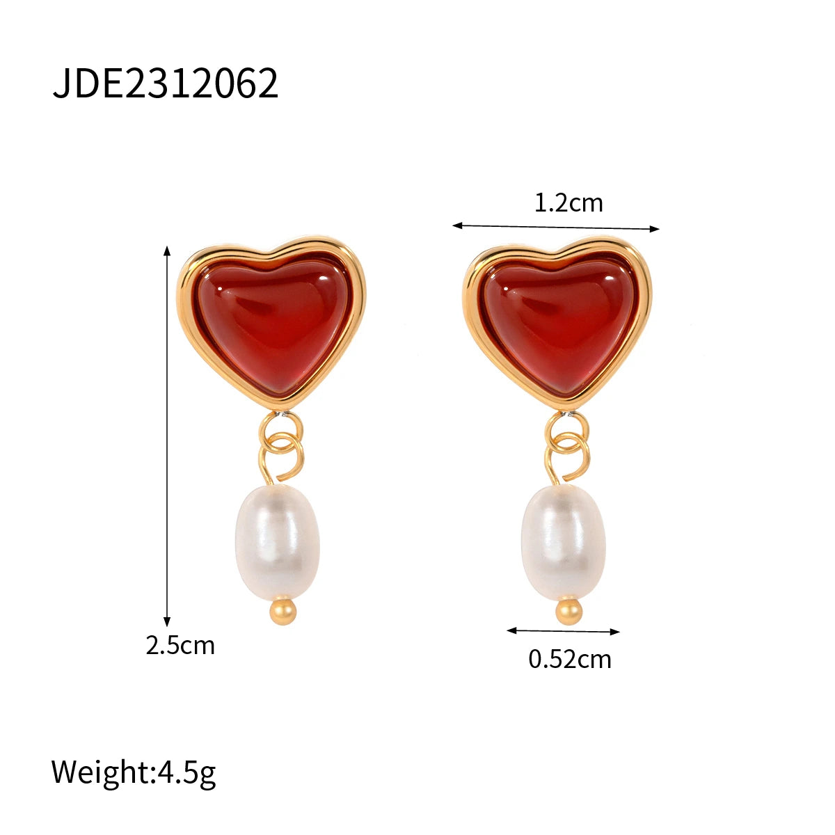 18K Gold-Plated Red Agate Heart & Pearl Jewelry Set