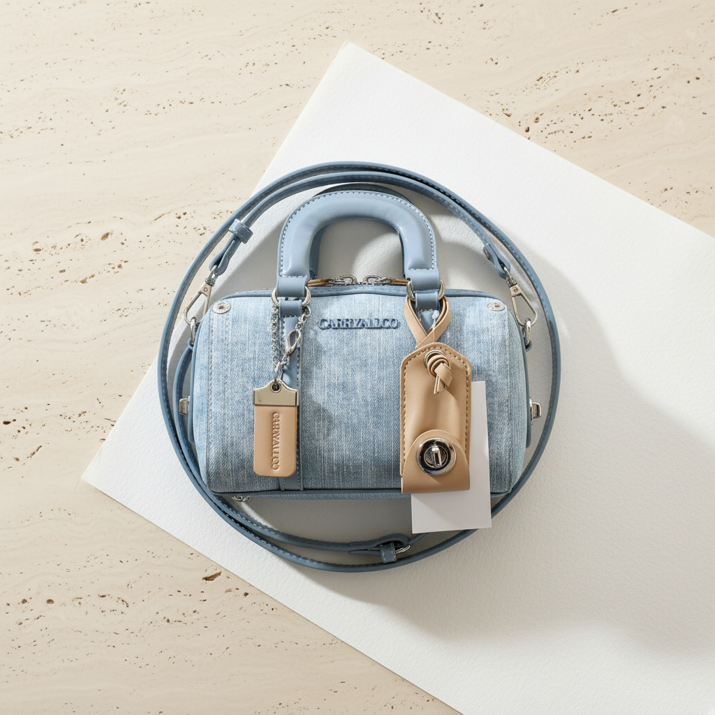 Celeste Boston Bag – Denim Blue Vegan Leather