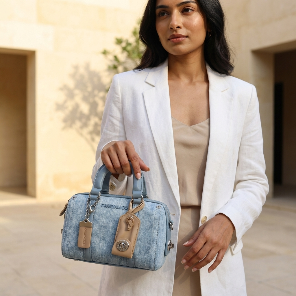 Celeste Boston Bag – Denim Blue Vegan Leather