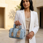 Carryallco Celeste – Denim Blue Vintage Full Vegan Leather Boston Bag