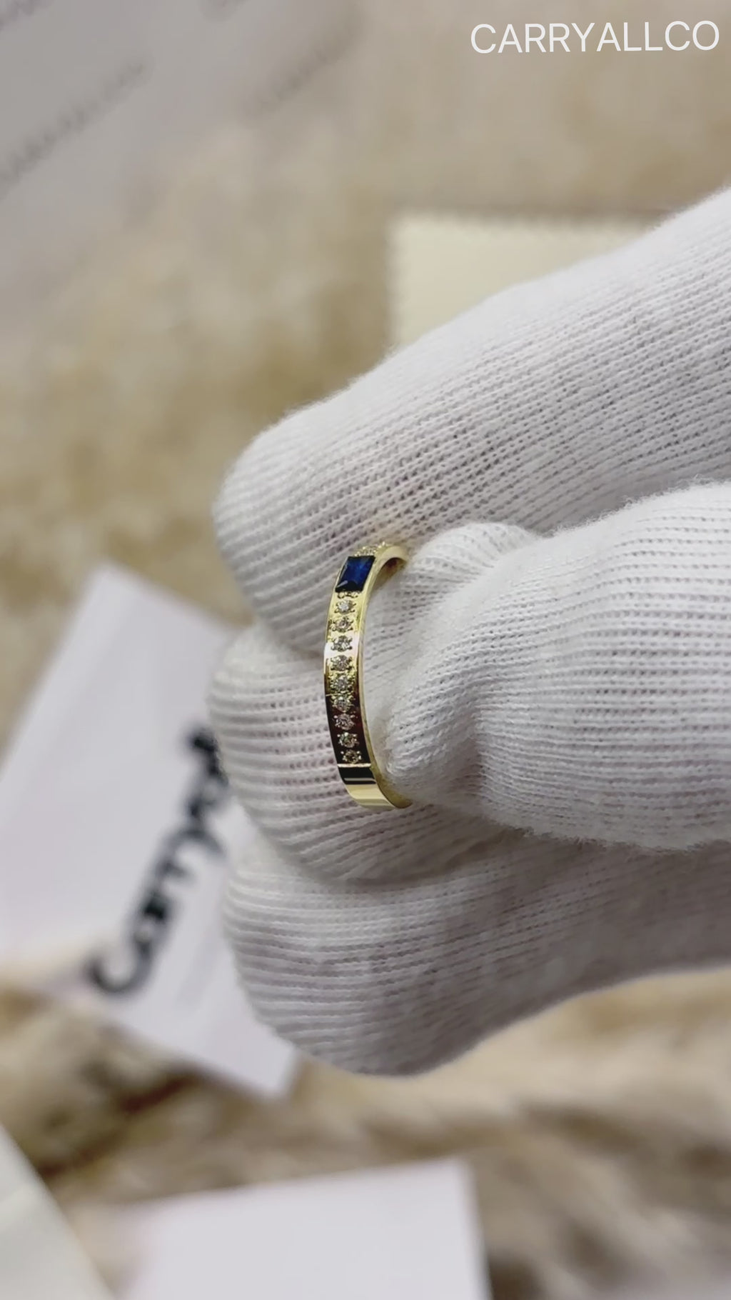 18K Gold-Plated Blue Zircon Half-Circle Demi Fine Ring