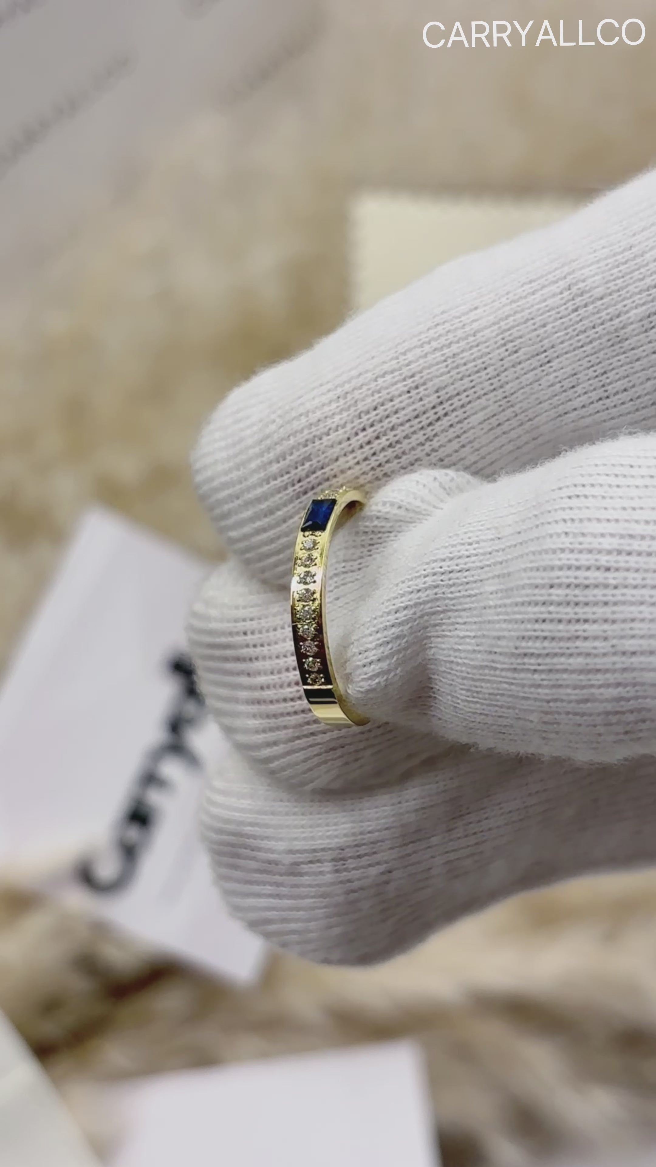 18K Gold-Plated Blue Zircon Half-Circle Demi Fine Ring