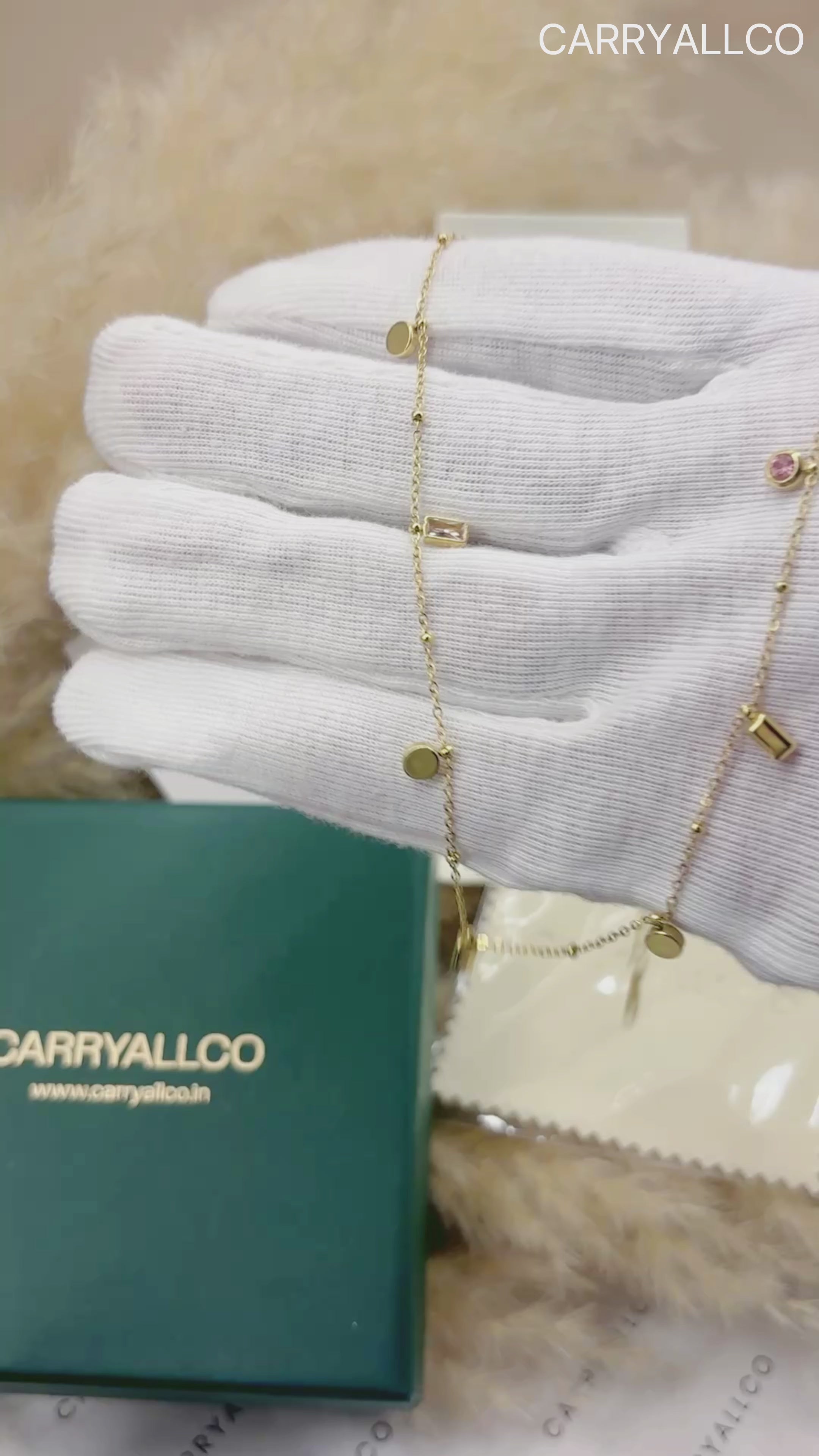 18K Gold Plated Pink Stone Bracelet & Dainty Necklace Set