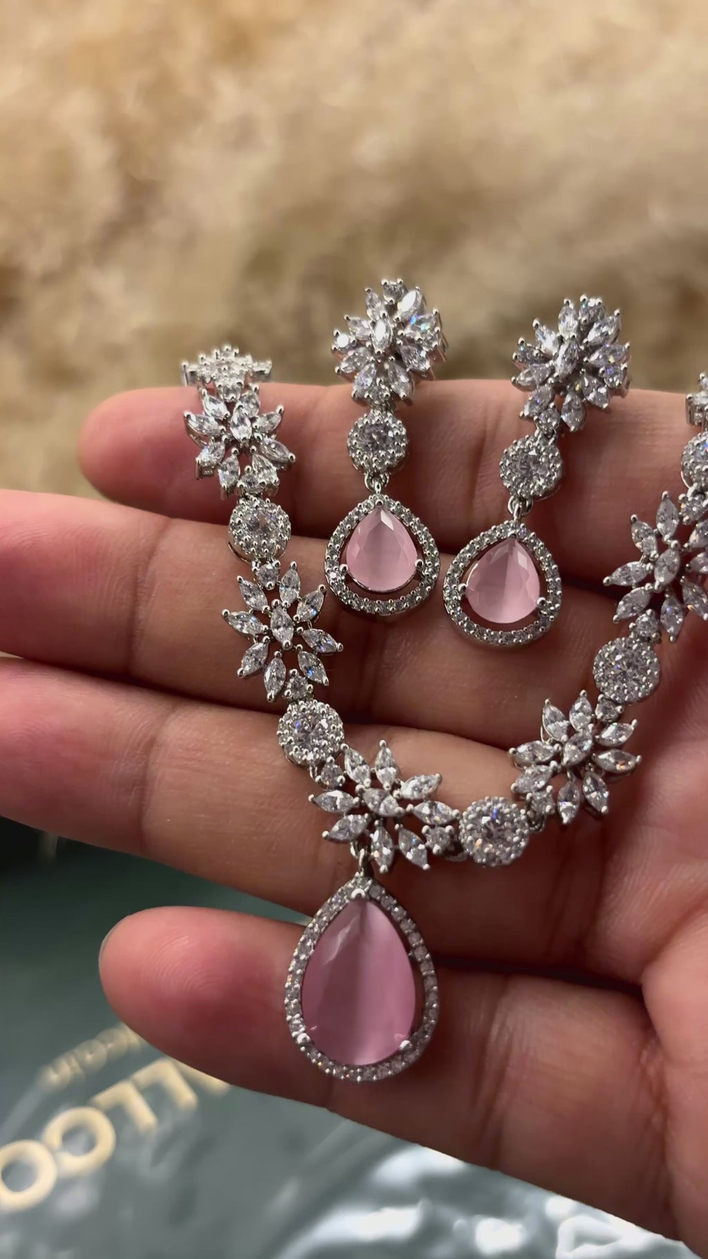 Floral Teardrop Look American Diamond Necklace Set