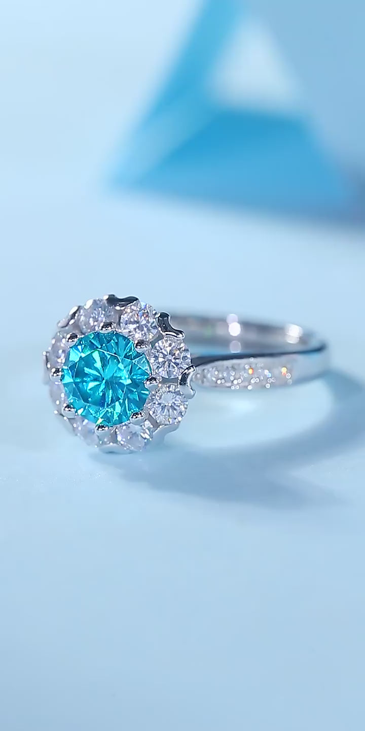 White Gold Plated & Diamond 925 Silver 1Ct Blue Moissanite Ring