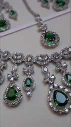 Green Teardrop Bridal American Diamond Necklace Set
