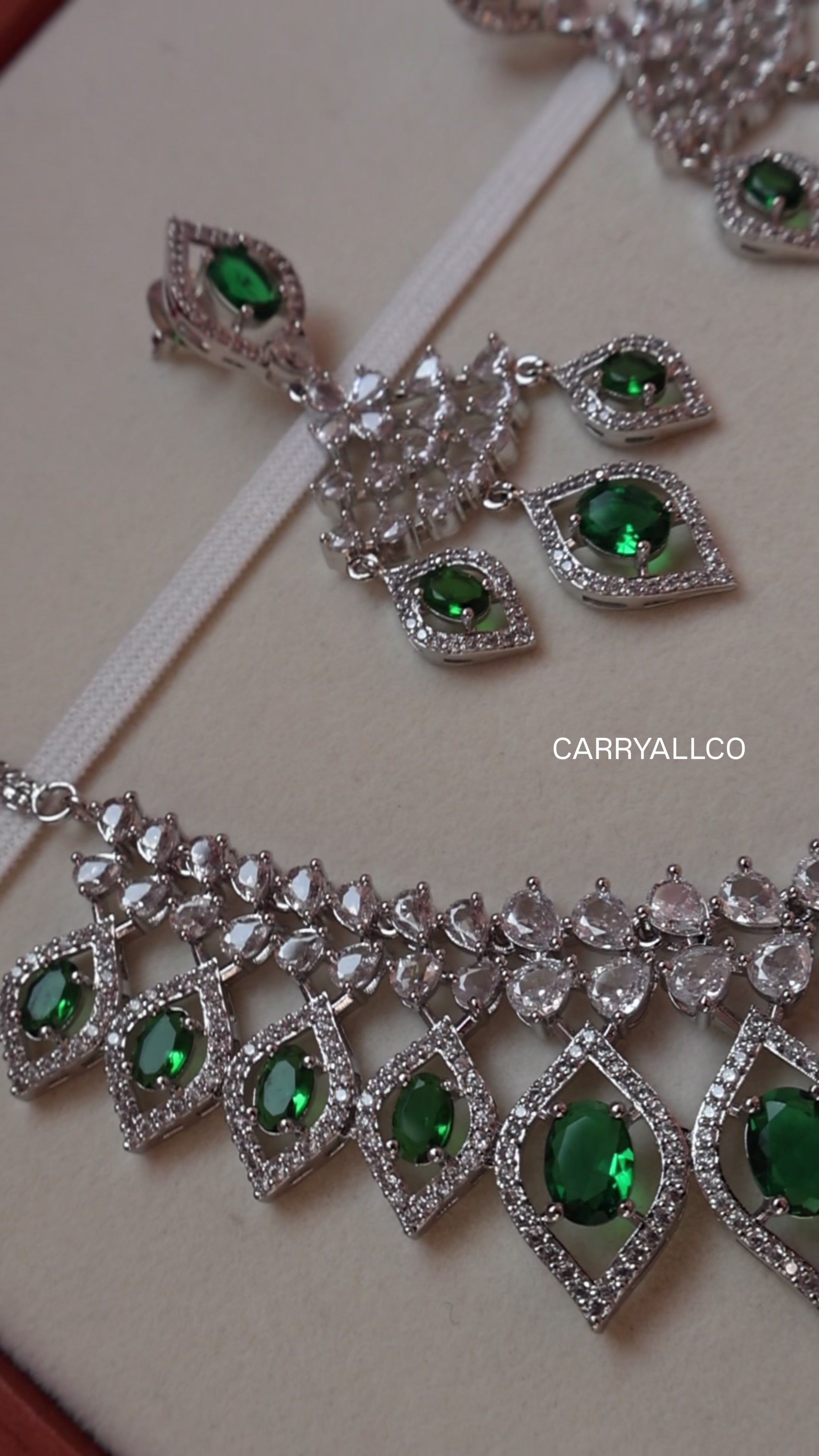 Carryallco Verde Elegance American Diamond Necklace Set