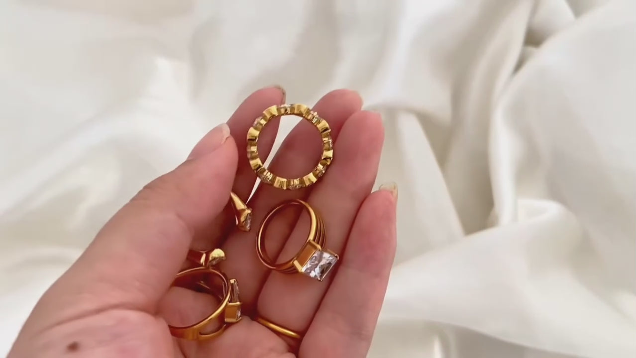 Gold CZ Solitaire & Band Ring