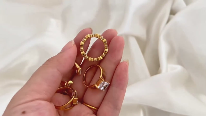 Gold CZ Solitaire & Band Ring