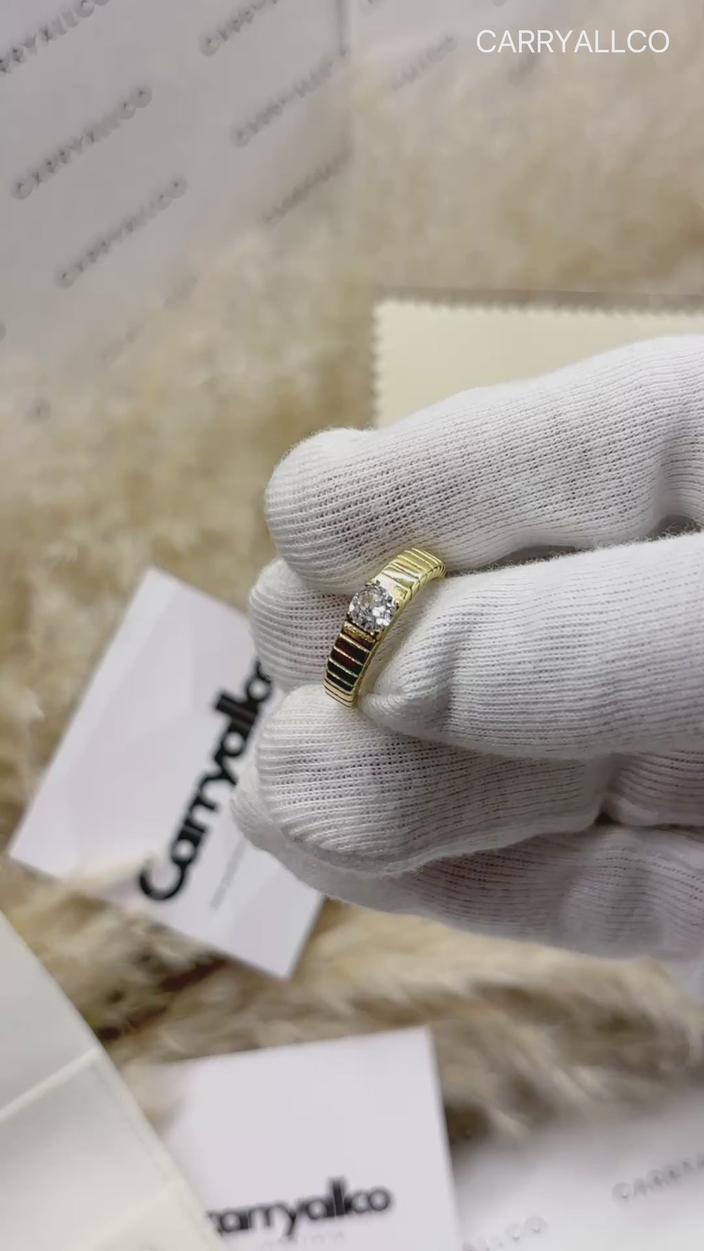Demi-Fine 18K Gold Plated Croissant Brilliant Cut White Stone Ring