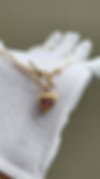 Demifine 18K Gold Plated Heart Pearl Necklace with Pink Stone