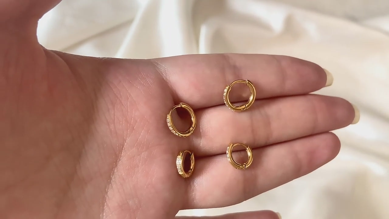 Stone Set Zircon Huggie Earrings – 18K Gold Plated