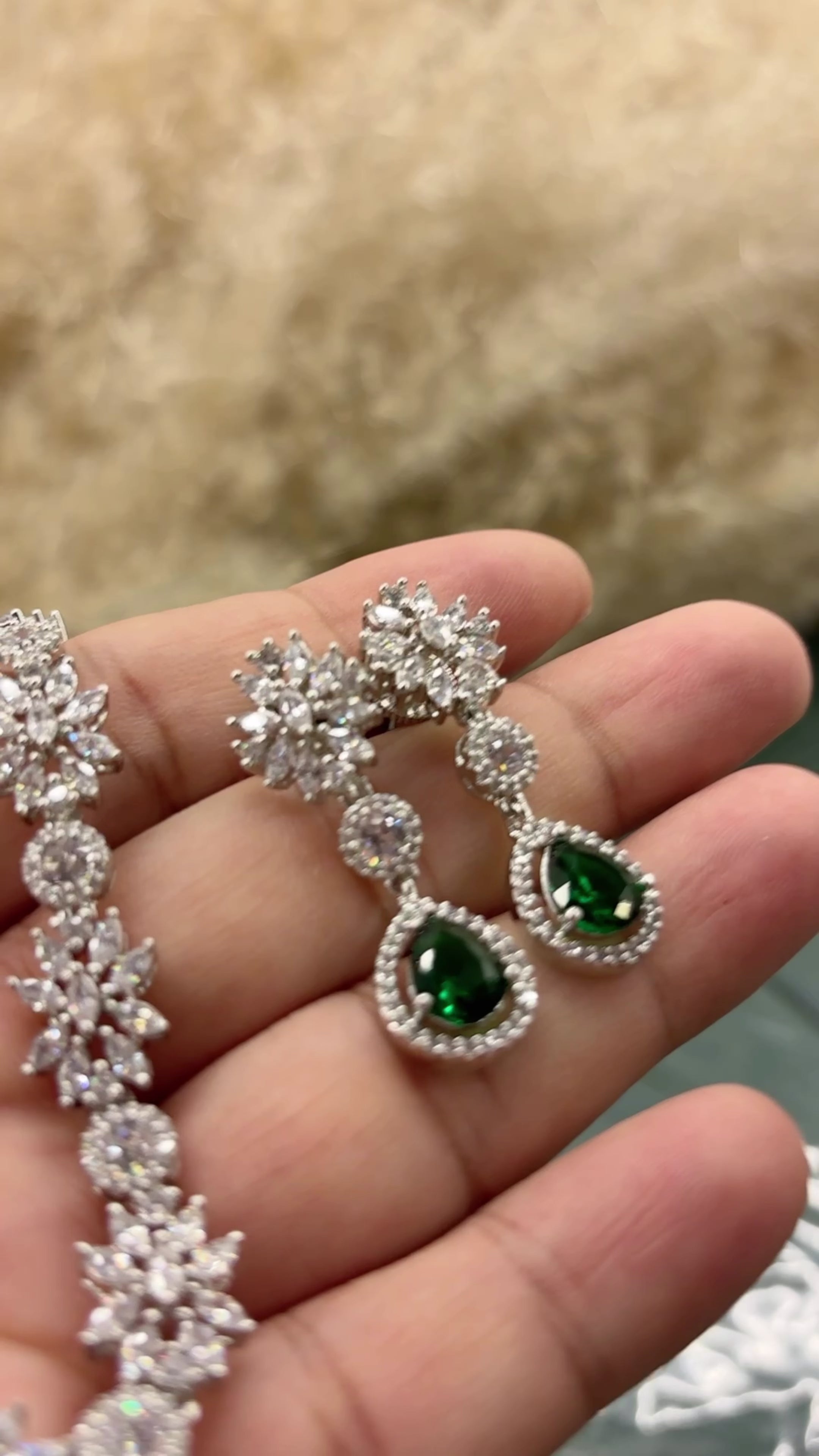 Floral Teardrop Look American Diamond Necklace Set