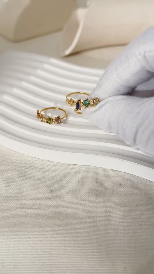 18K Gold Plated Green Stone Square Ring Set