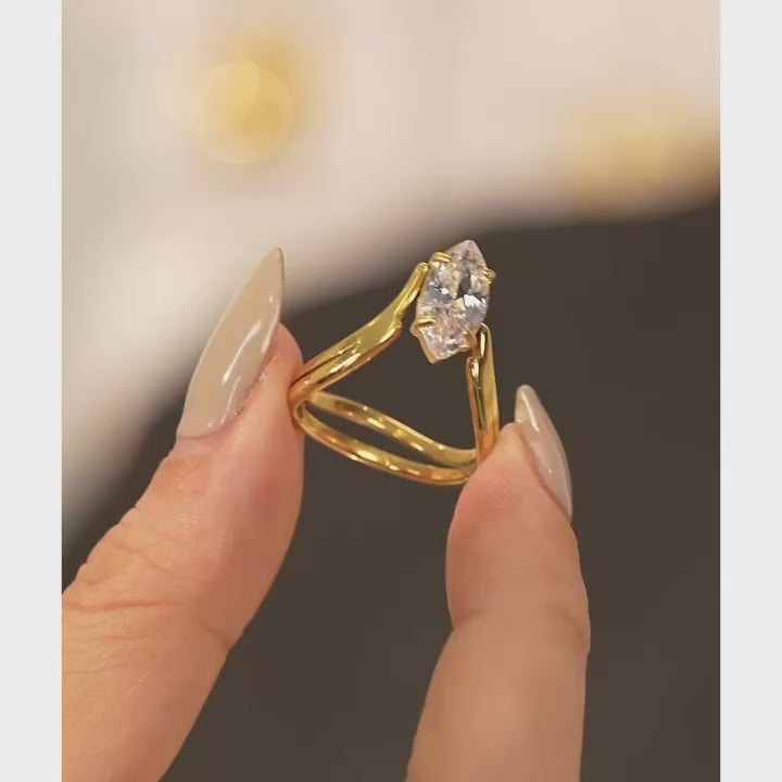Marquise Cut Demi Fine 18K Gold Plated Ring