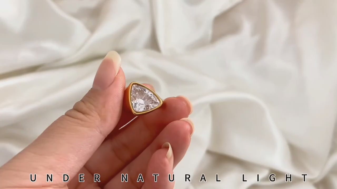 Bold Triangle Sparkle Ring – 18K Gold Plated Statement Jewellery