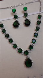 Green Teardrop American Diamond Necklace Set