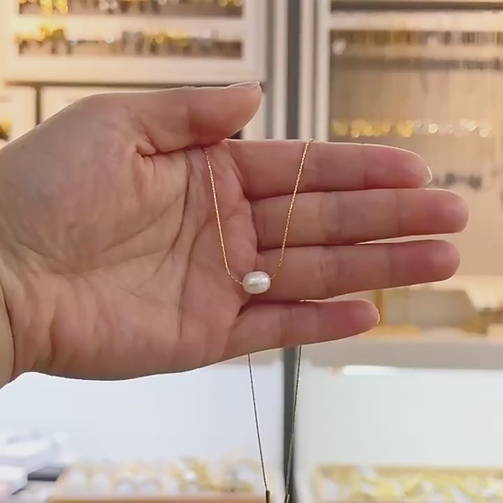 18K Gold Plated Freshwater Pearl Pendant Dainty Necklace