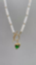 Demifine 18K Gold Plated Heart Pearl Necklace with Green Stone