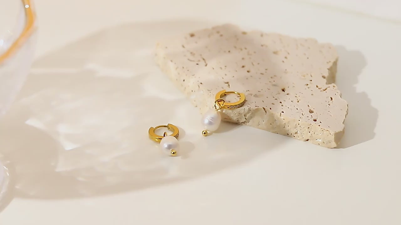 Freshwater Pearl Hoop Earrings – 18K Gold Plated Demi Fine