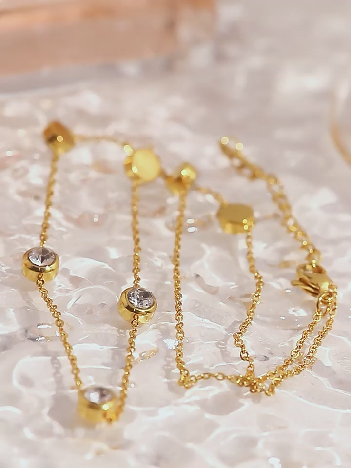 18K Gold Plated Demi Fine Round Stone Necklace & Bracelet Set