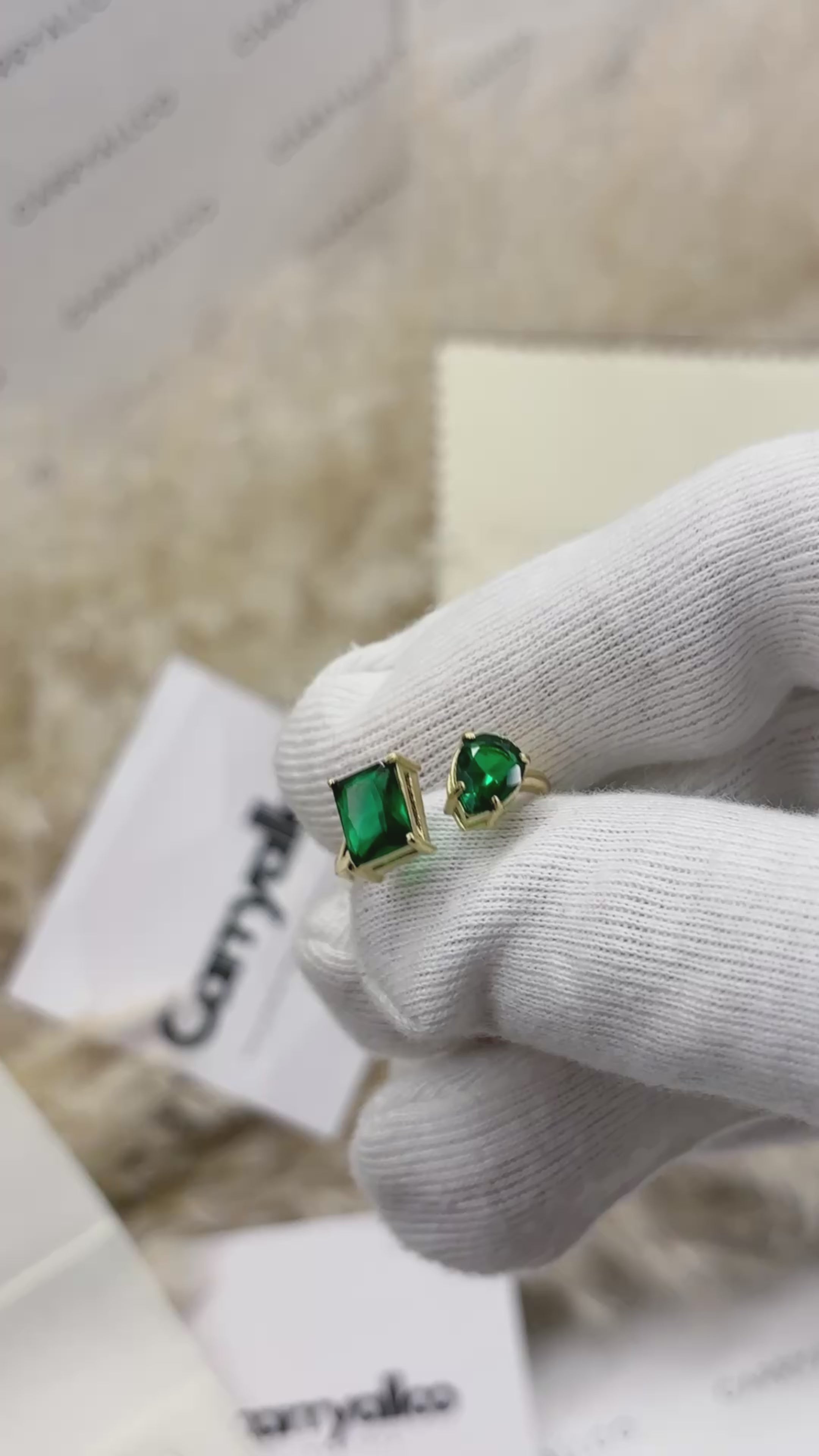 Demi-Fine 18K Gold Plated Colorful Brilliant Cut Stone Rings- Green