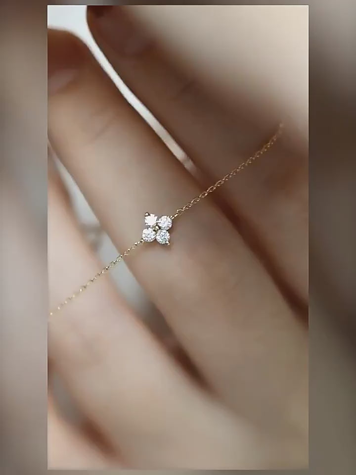 925 Silver Four Leaf Clover Zircon Chain Bracelet