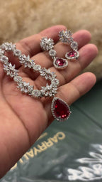 Floral Teardrop Look American Diamond Necklace Set
