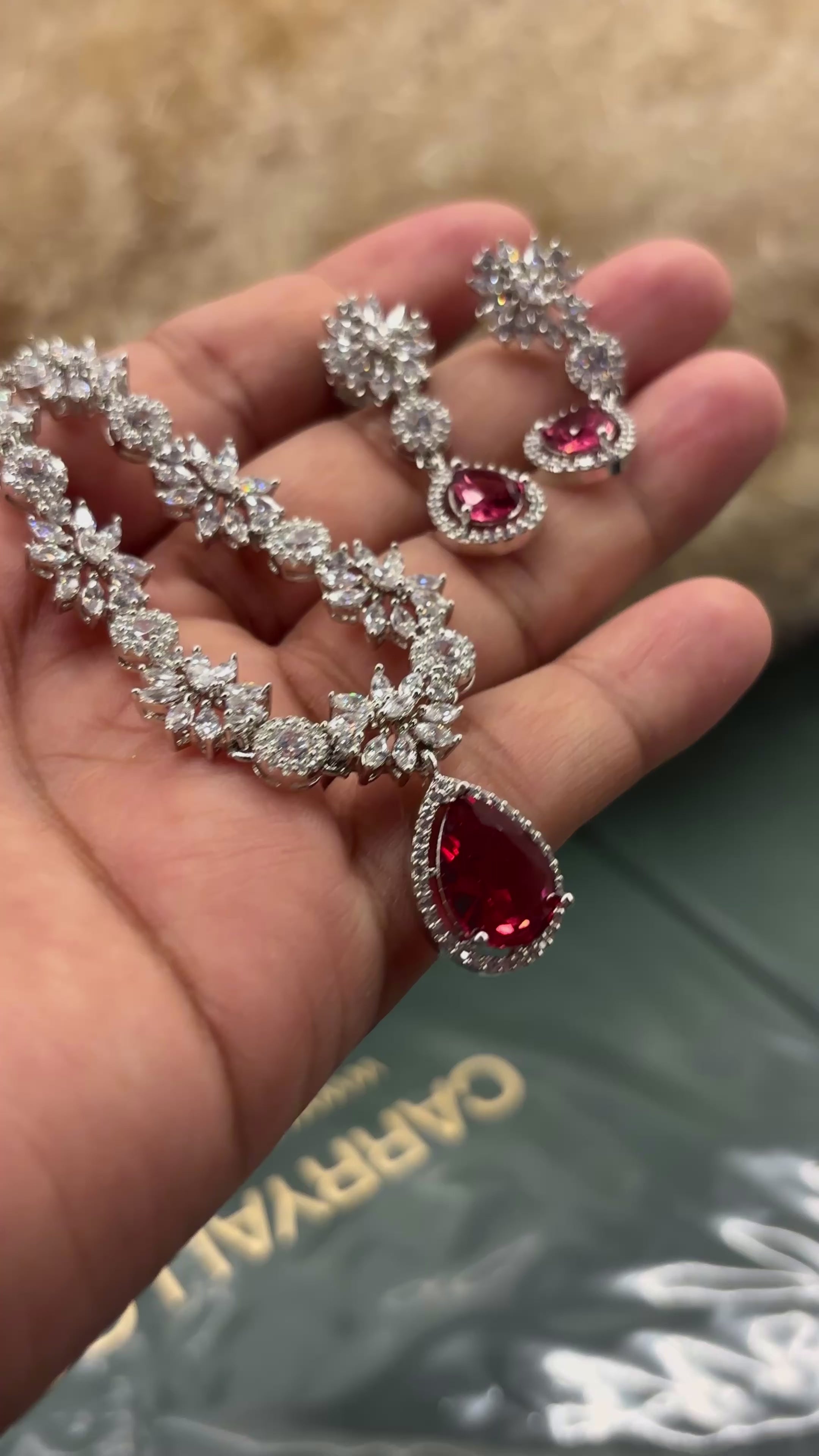 Floral Teardrop Look American Diamond Necklace Set