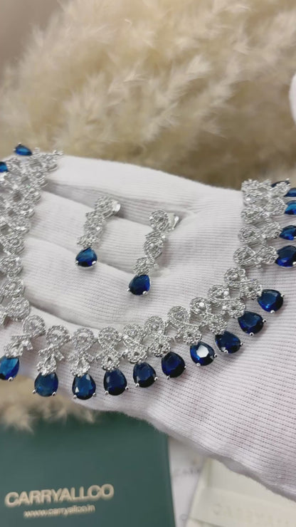 Carryallco Sapphire Glow American Diamond Necklace Set