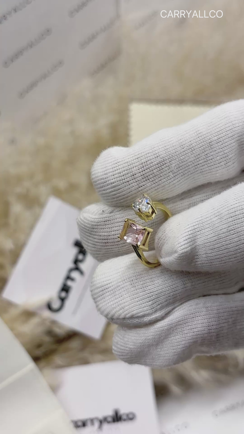 Demi-Fine 18K Gold Plated Colorful Brilliant Cut Stone Rings- Pink video